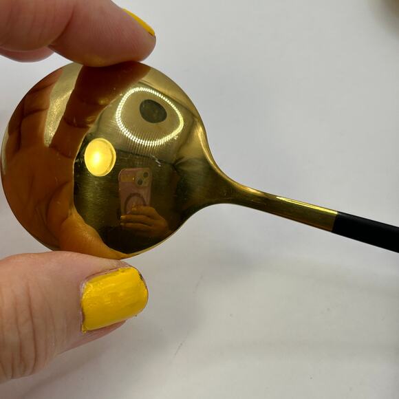 2 Iced Tea Spoons Gold Stainless Steel SUS 304 With Glossy Black Handle 7 3/4" - Picture 6 of 7